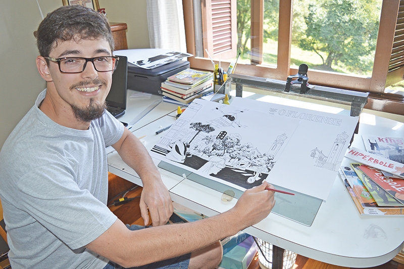 Ilustrador e quadrinista Luan Zuchi projetou uma cena cotidiana no futuro. - Larissa Verdi/O Florense